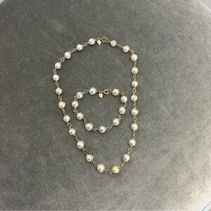 Sarah Coventry Vintage faux pearl 10k Gold 8mm bracelet necklace set formal
